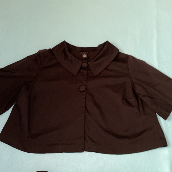 COURTENAY Y2K black jacket blouse Peter Pan collar 2 big buttons vintage size L - Picture 1 of 11